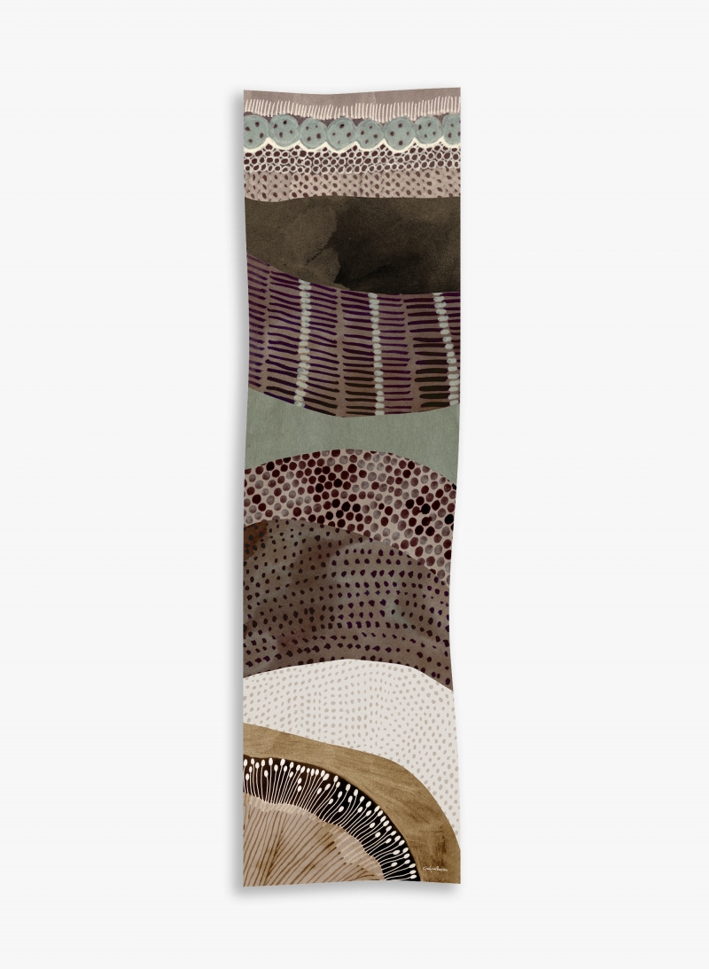 Beige twill silk scarf with abstact pattern