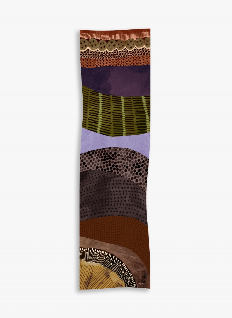Tobacco colour twill silk scarf with abstact pattern