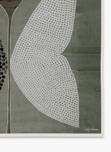 Green twill silk scarf with stylized plant pattern