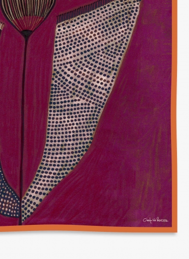 Burgundy twill silk scarf with stylized plant pattern