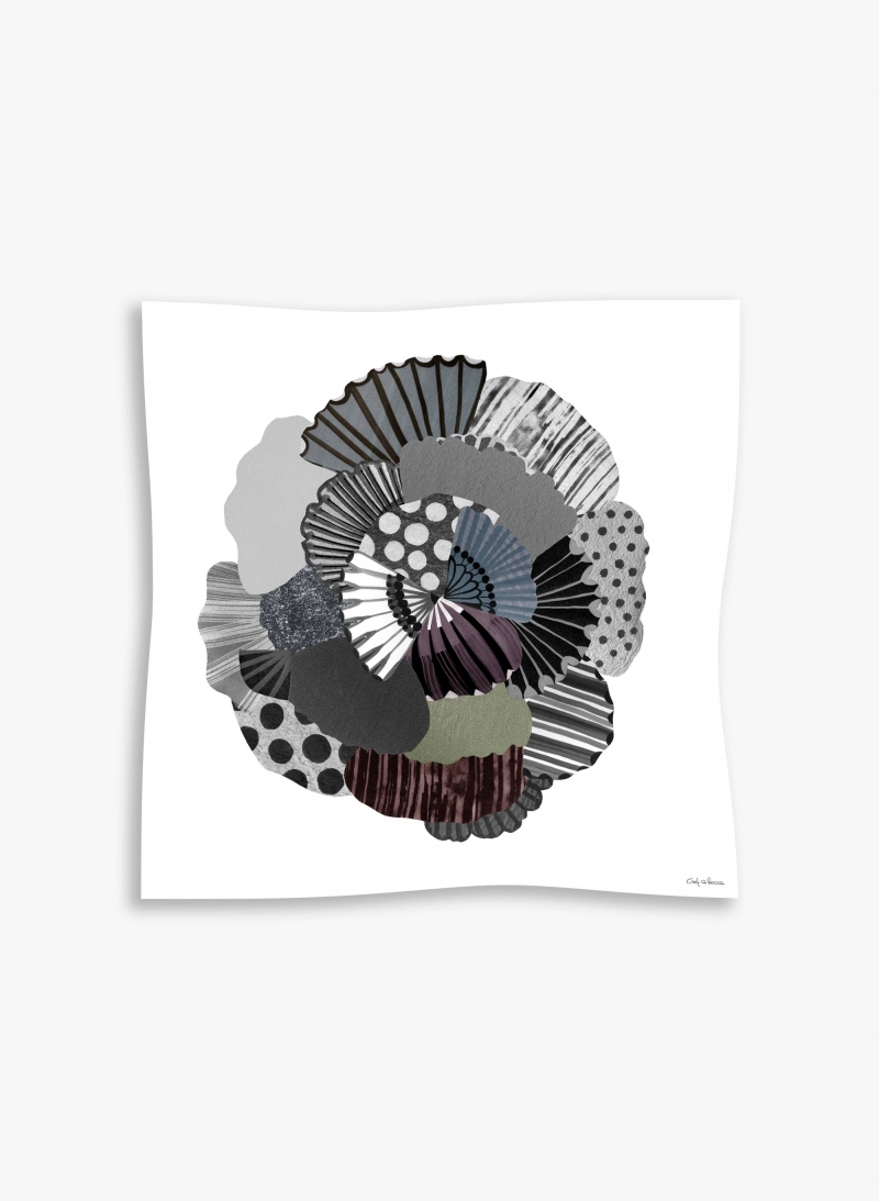 Maxi grey wool and silk scarf with stylised flower