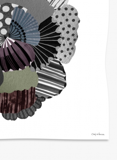 Maxi grey wool and silk scarf with stylised flower