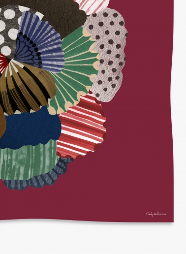 Maxi burgundy wool and silk scarf with stylised flower