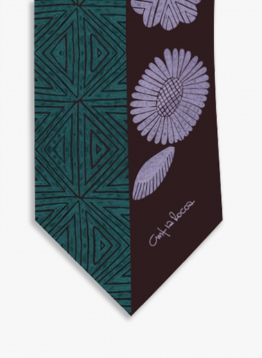Burgundy twill silk headband with geometric pattern and leaves