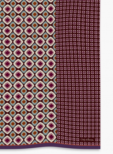 Maxi burgundy scarf in wool and silk with geometric pattern