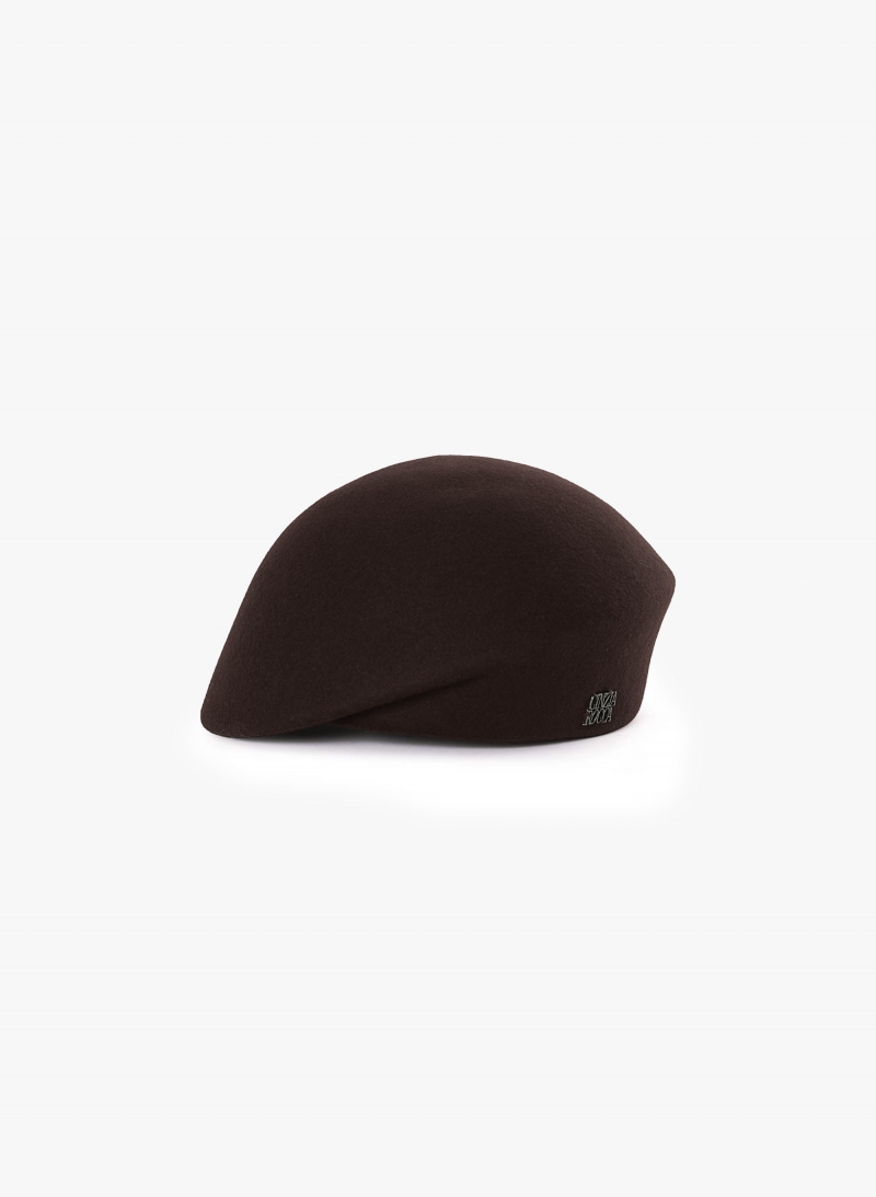 Brown asymmetrical wool beret