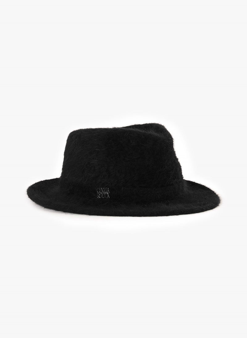 Black wool fedora hat with fur like effect