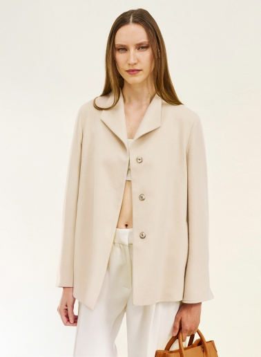 Beige pure wool jacket with high collar
