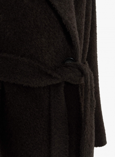 Maxi brown alpaca and wool coat with belt and shawl collar