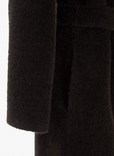 Maxi brown alpaca and wool coat with belt and shawl collar