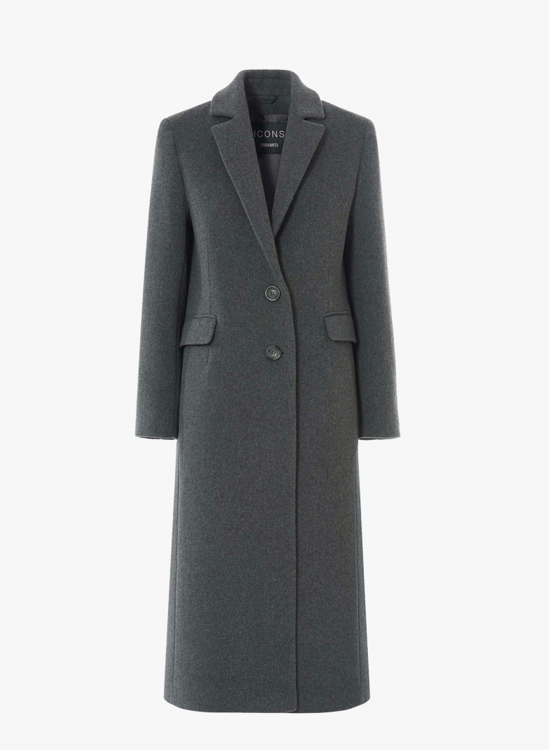 Maxi grey wool coat with masculine cut