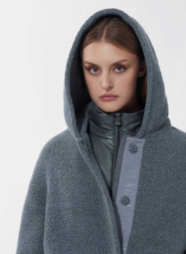 Short grey wool parka with detachable nylon bib