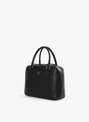 Black genuine leather bag with double zip
