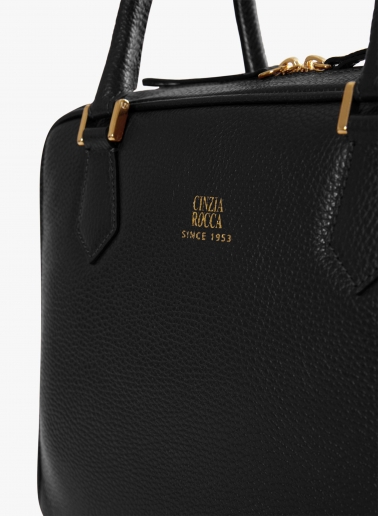 Black genuine leather bag with double zip