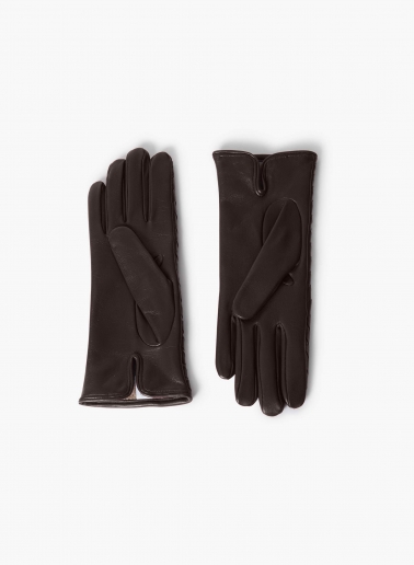 Brown nappa leather gloves with woven design
