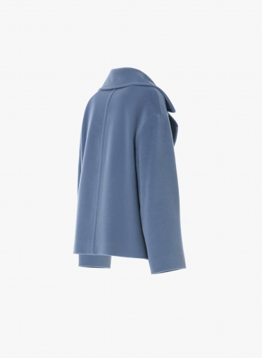 Oversize Zweireihiger Kurzmantel aus reiner Wolle mit Maxirevers in Hellblau