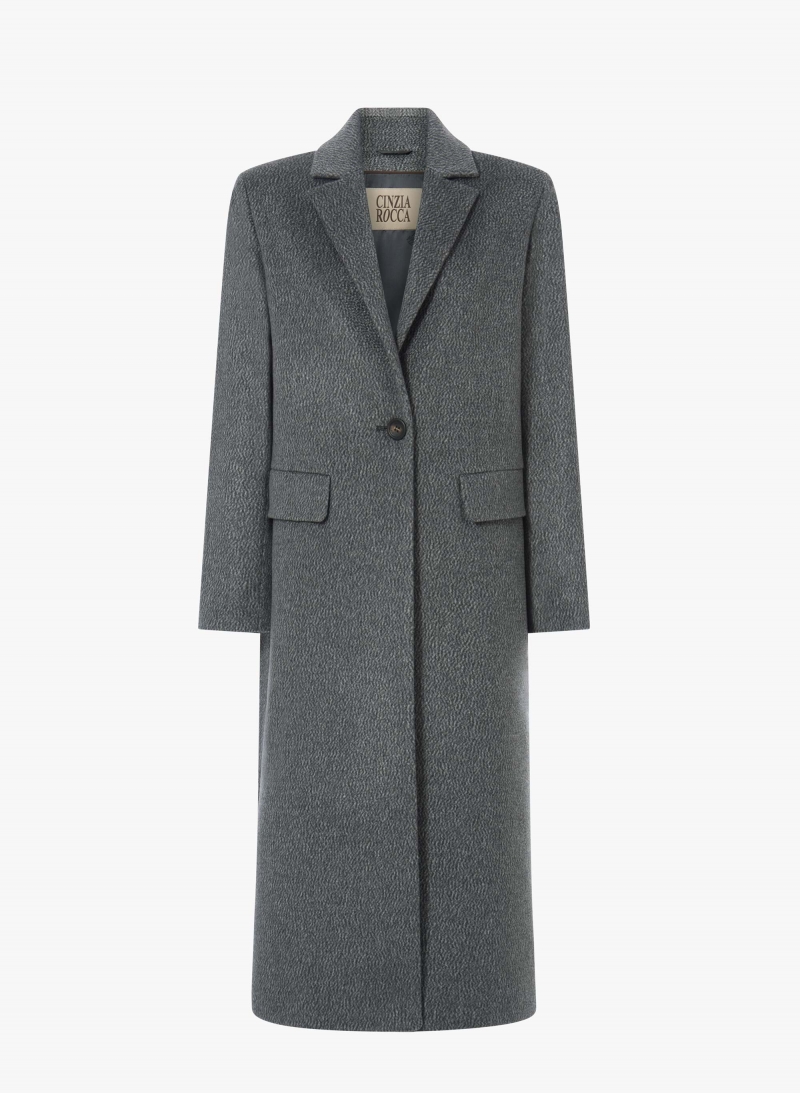 Maxi grey coat in pure cashmere with masculine cut