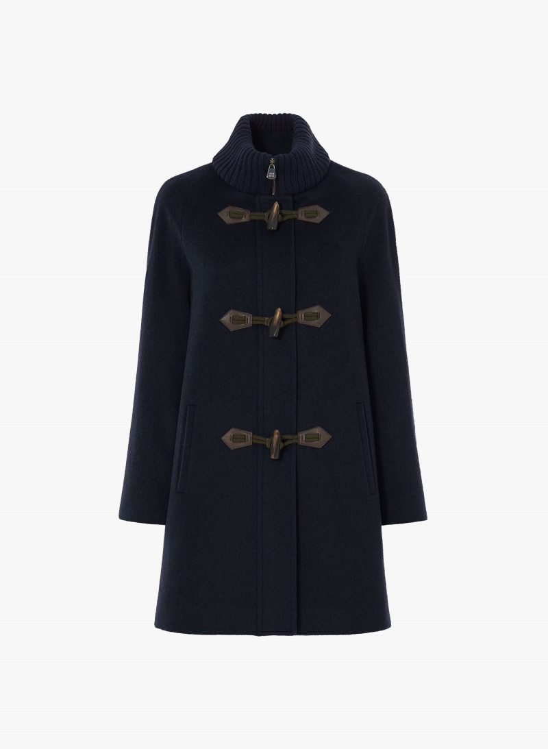 Blue pure wool parka with buckles