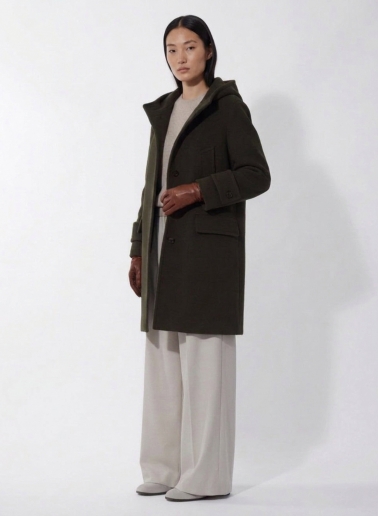 Hooded brown wool and cashmere parka with double pockets