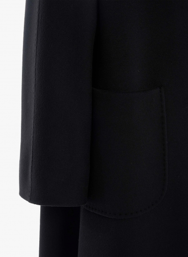 Maxi oversized black wool coat with patch pockets