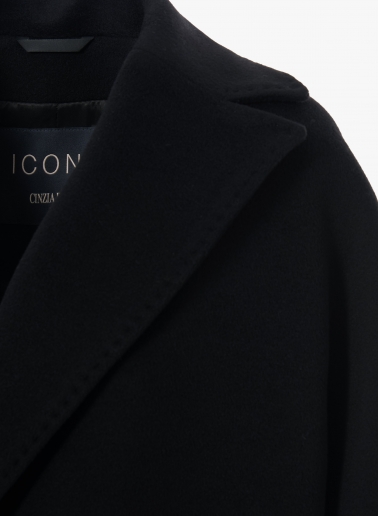 Maxi oversized black wool coat with patch pockets