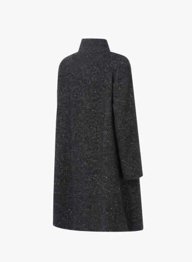 Flared black coat with lurex micro pattern