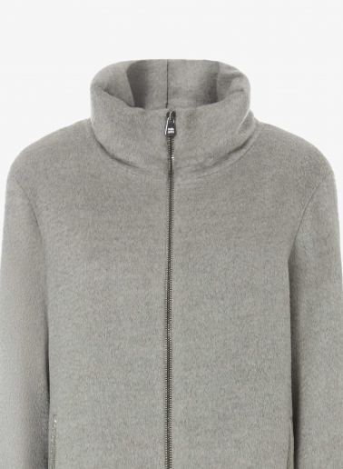 Grey alpaca and wool short coat with lurex details