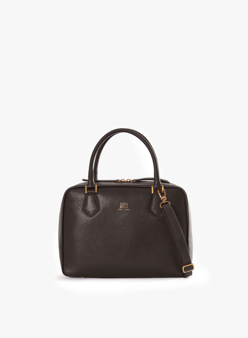 Brown genuine leather bag with double zip