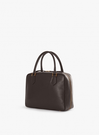 Brown genuine leather bag with double zip