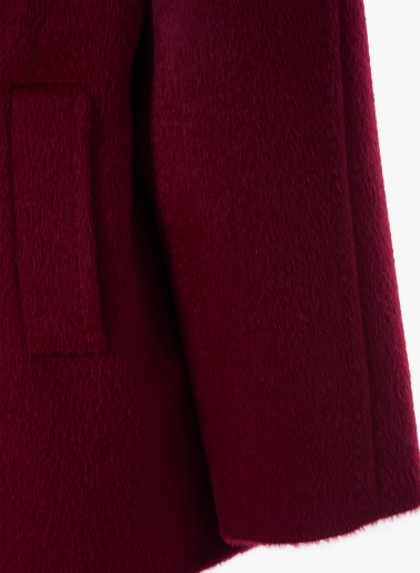 Burgundy alpaca and wool short coat with maxi dual use notch collar