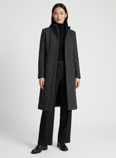 Brown coat with lurex micro pattern and high stand up collar