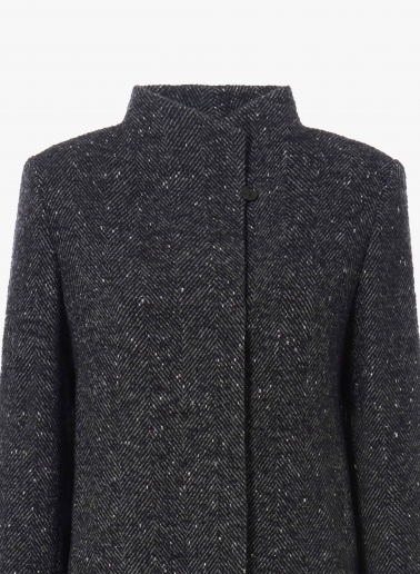 Brown coat with lurex micro pattern and high stand up collar