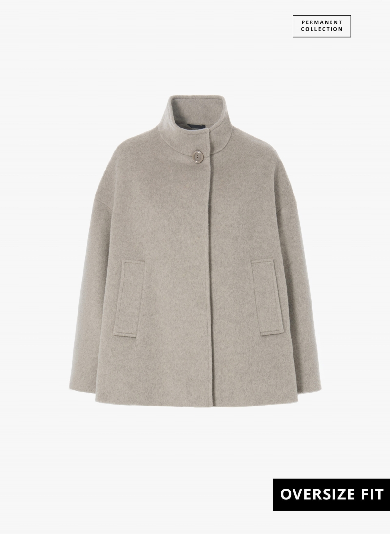 Ausgestellter Kurzmantel mit Stehkragen aus Wolle in Beige