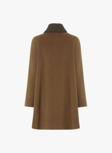 Tobacco colour pure wool parka with buckles