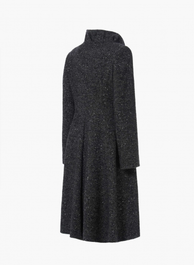 Langer Redingote-Mantel mit drapiertem Stehkragen mit Lurex-Mikromuster in Schwarz