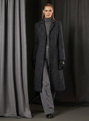 Einreihiger Redingote-Mantel mit Lurex-Mikromuster in Schwarz