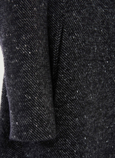 Long single breasted black frock coat with lurex micro pattern