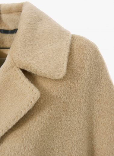 Long double breasted light camel coat in alpaca and wool