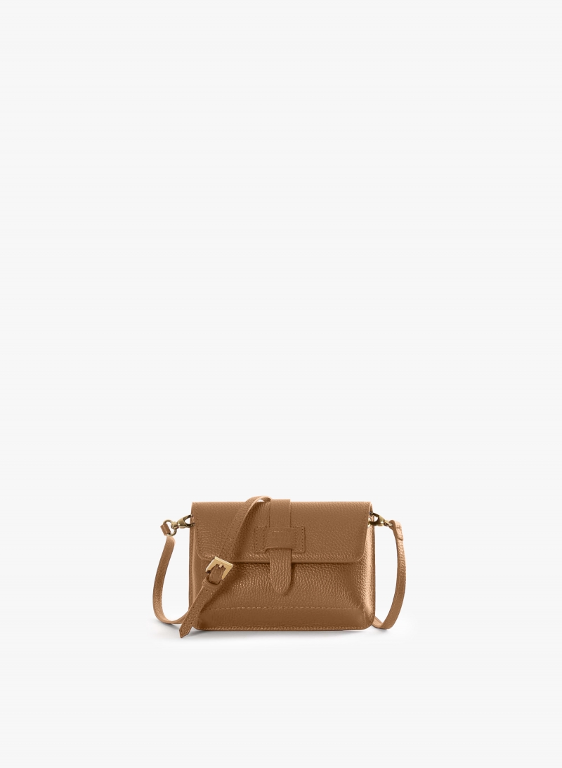 Tobacco colour genuine leather mini shoulder bag