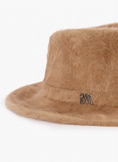 Fedora-Hut aus Wolle mit Pelzoptik in Camel