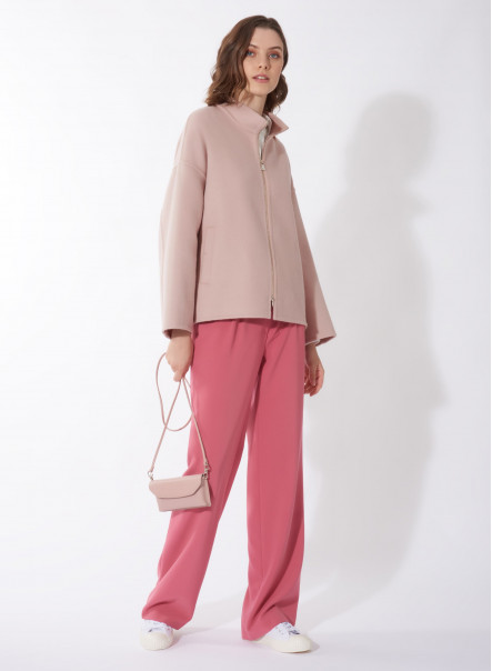 Double fabric pink jacket with zipper in superfine wool
