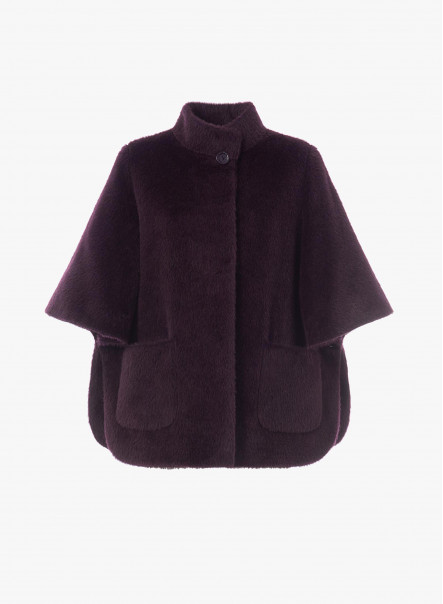 Purple alpaca and wool cape with patch pockets