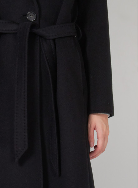 Bindegürtel-Mantel aus Wolle mit Reverskragen in Schwarz