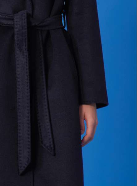 Bindegürtel-Mantel aus Wolle mit Reverskragen in Blau