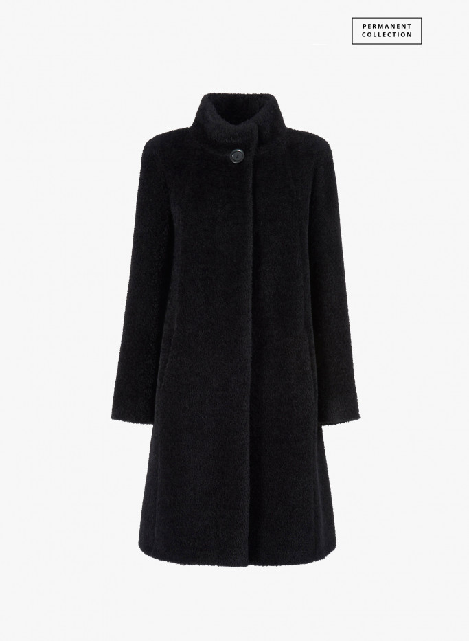 Mantel mit A-Linie aus Alpaka und Wolle in Schwarz