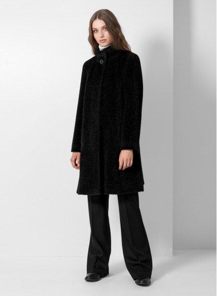 Flared black wool and alpaca coat