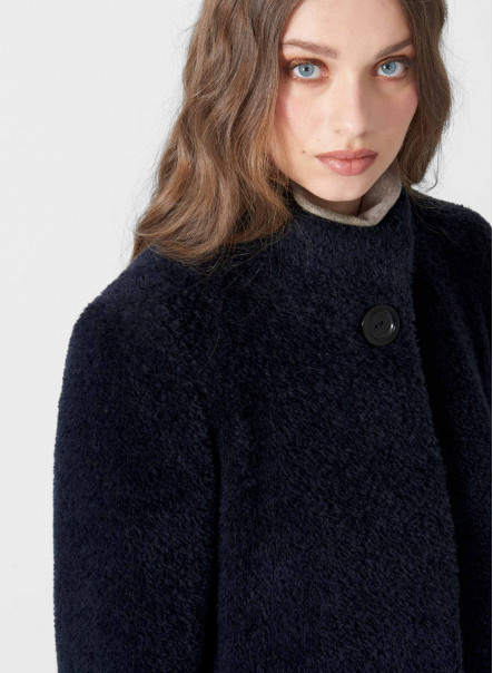 Flared blue wool and alpaca coat