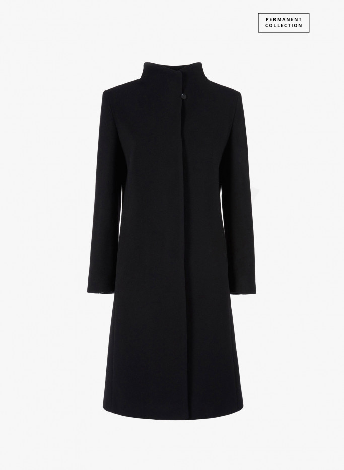 Mantel aus Wolle und Cashmere mit hochgeschlossen Halsabschluss  in Schwarz