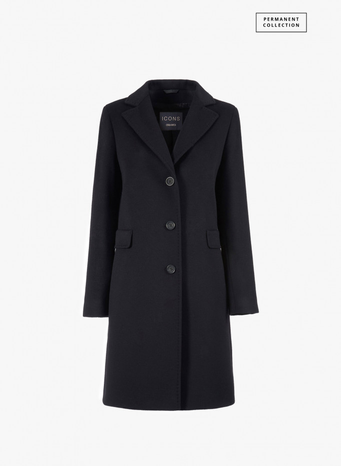 Black wool and cashmere coat with notch collar