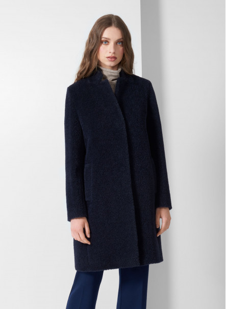 Blue wool and alpaca coat with inverted notch collar